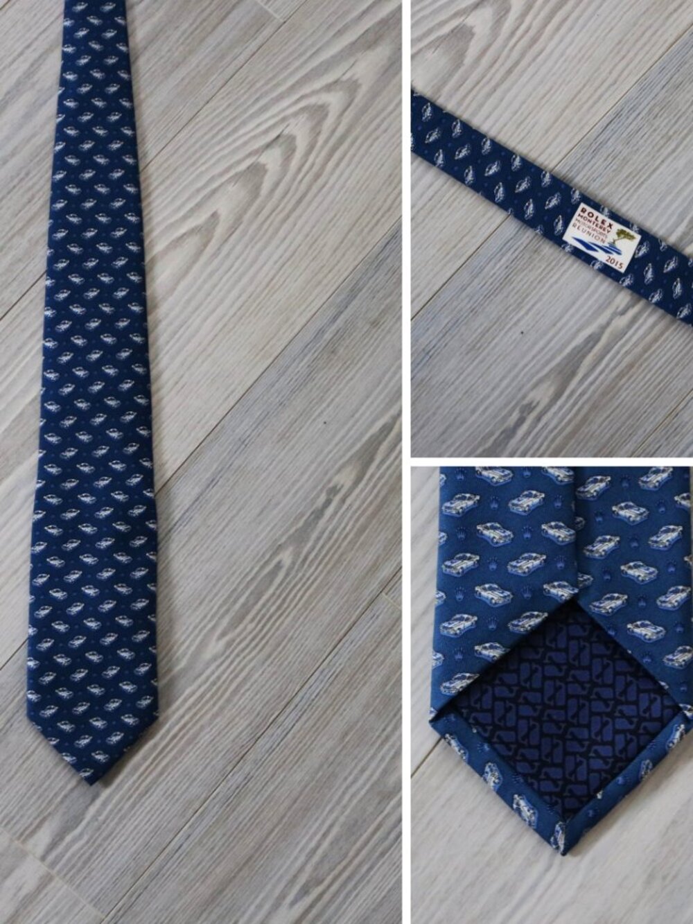 Rolex Navy Mustang Shelby Car Print Silk Tie W 3" L 58" Monterey Motorsports USA